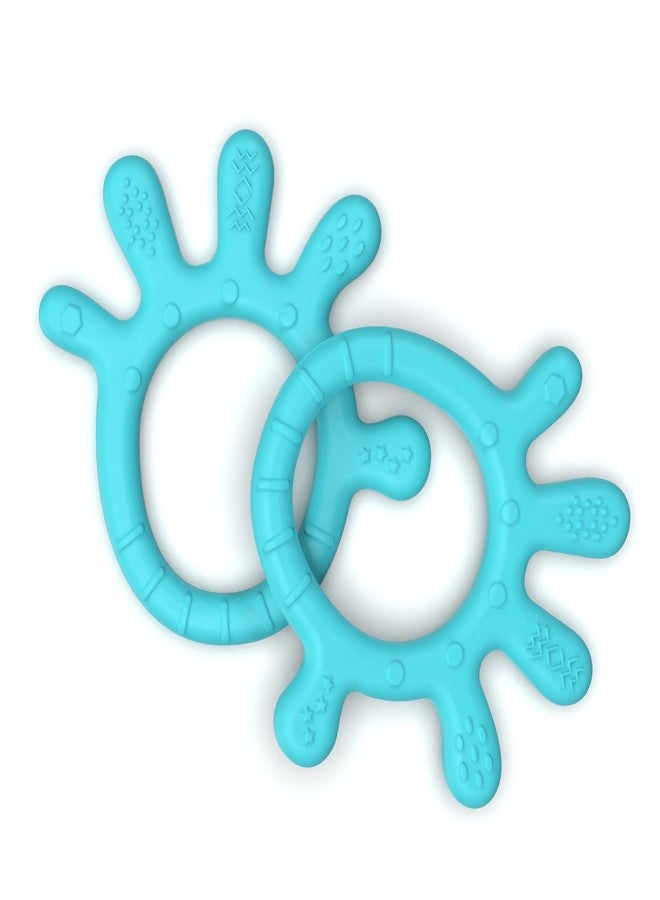 Cherilo Palm Shape Finger Teether for 3 to 12 Months Baby, Teething Toy Pacifier with Chewable, Raised & Textured Surface for Soothing Sore Gums, Easy Grip, BPA Free, Sea Blue Colour (Pack of 2) - Image 1