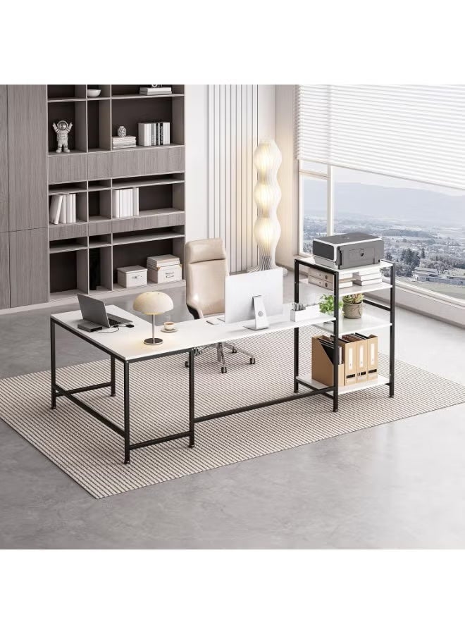 طاولة كمبيوتر سوداء مع رف كتب، طاولة مكتب زاوية على شكل حرف L للاستخدام المنزلي أو دراسة الطلاب - Image 2