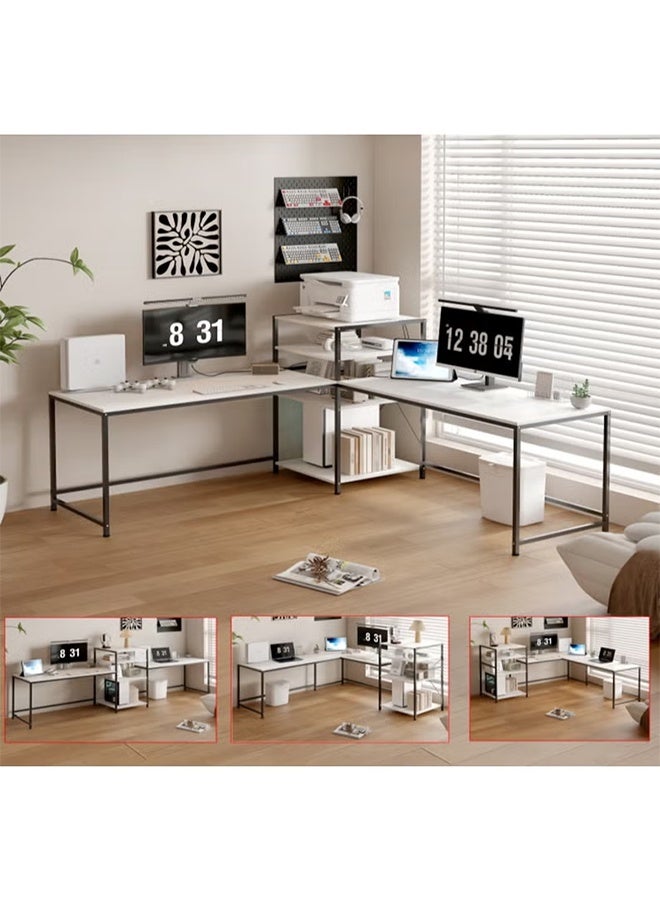 طاولة كمبيوتر سوداء مع رف كتب، طاولة مكتب زاوية على شكل حرف L للاستخدام المنزلي أو دراسة الطلاب - Image 5