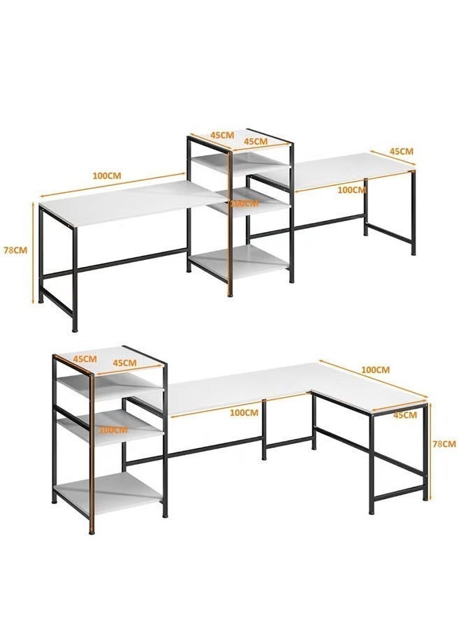 L Shaped Computer Desk with Adjustable Storage Shelves, Corner Gaming Desk, Study Desk, Office Desk, Home Writing Workstation (YN122-White) - Image 2