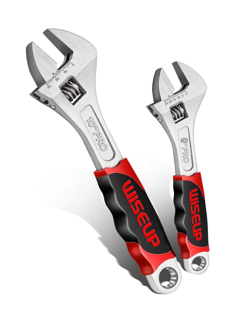 وايزأب مجموعة مفاتيح ربط قابلة للتعديل من WISEUP مقاس 8 بوصات و10 بوصات من Cr-V مجموعة مفاتيح يدوية صناعية مزورة بمقبض مضاد للانزلاق على شكل هلال - Image 1