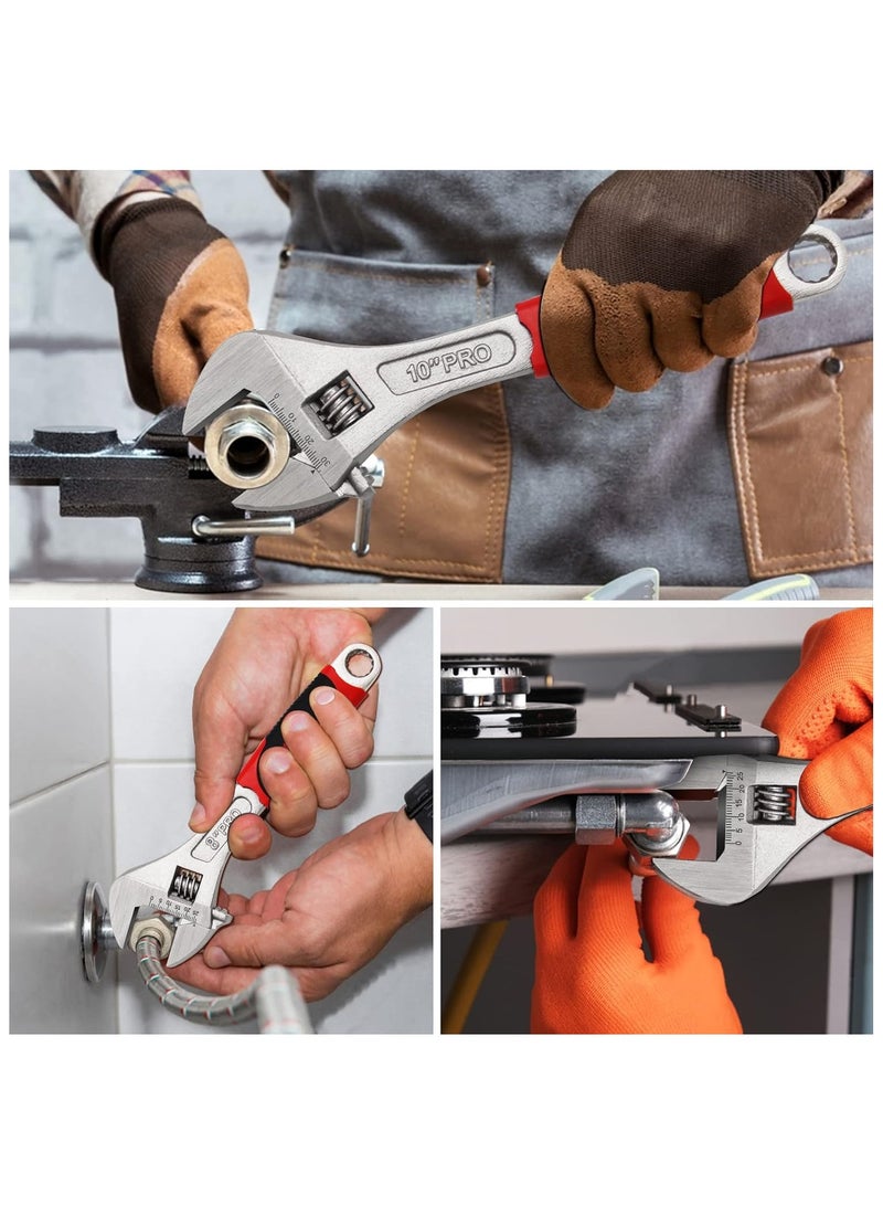 وايزأب مجموعة مفاتيح ربط قابلة للتعديل من WISEUP مقاس 8 بوصات و10 بوصات من Cr-V مجموعة مفاتيح يدوية صناعية مزورة بمقبض مضاد للانزلاق على شكل هلال - Image 5