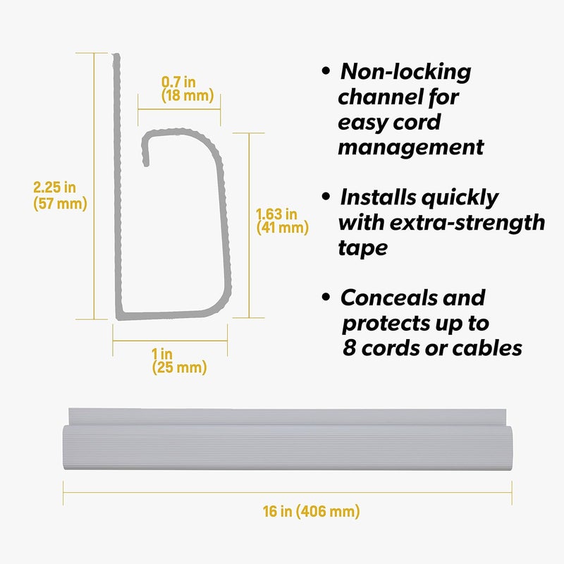 SimpleCord J Channel Desk Cable Organizer by – 5 Grey Raceway Channels - Gray Cord Cover Management Kit for Desks, Offices, and Kitchens - Image 4