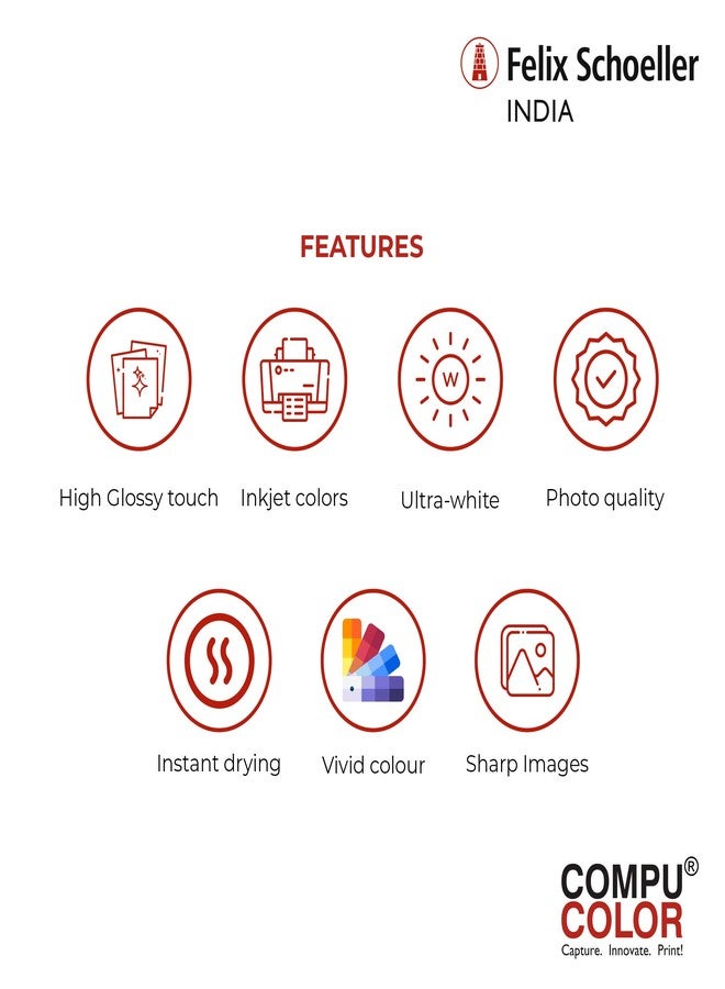 COMPUCOLOR- Cast Coated Primo Glossy Photo Paper 180GSM (A4 Size, 20 Sheets, Pack of 1) Bright White| For all Inkjet Printers | Water Proof, Scratch Resistant, Instant Dry, Long Lasting, Vibrant Color - Image 5