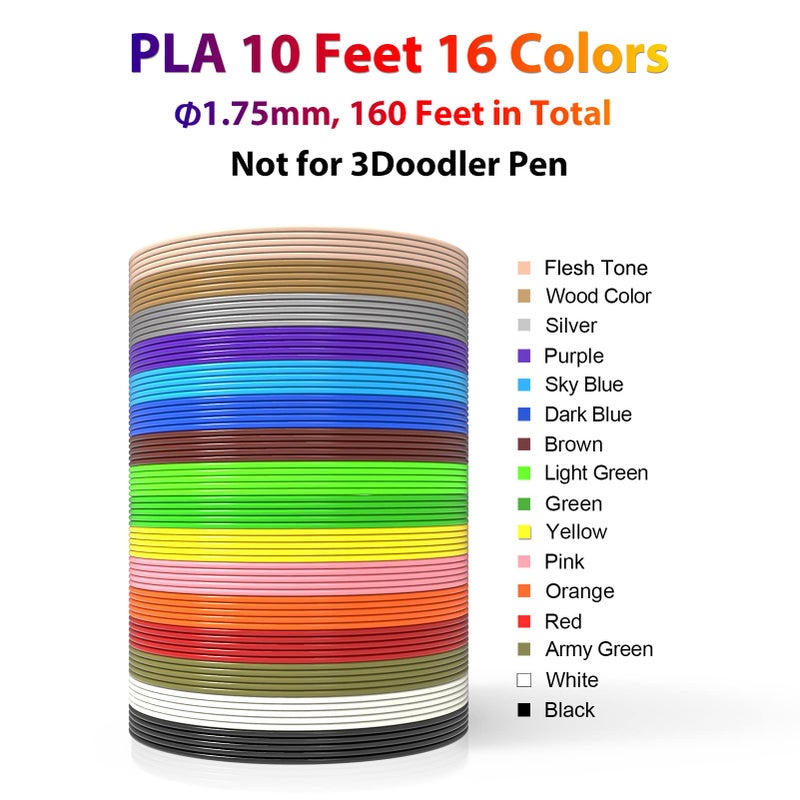 dikale 3D Pen Filament 160 Feet, 16 Colors, Each Color 10 Feet, 250 Stencils eBooks - 3D Printer Pen Refill PLA 1.75mm, Compatible with MYNT3D, SCRIB3D, PIKA3D Super and Pro Pen - Image 2