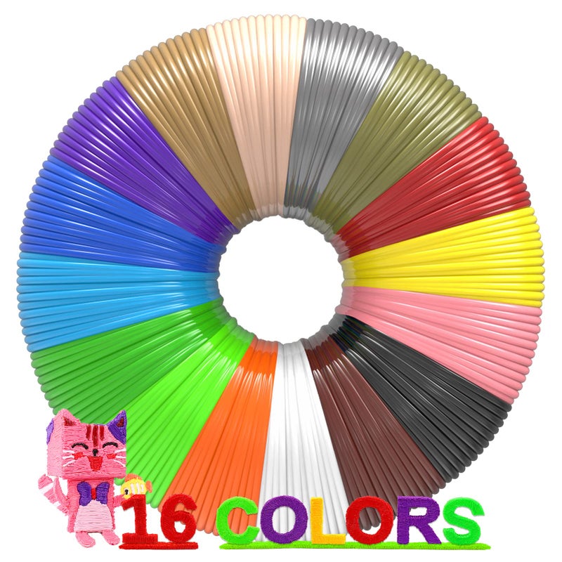 dikale 3D Pen Filament 160 Feet, 16 Colors, Each Color 10 Feet, 250 Stencils eBooks - 3D Printer Pen Refill PLA 1.75mm, Compatible with MYNT3D, SCRIB3D, PIKA3D Super and Pro Pen - Image 1