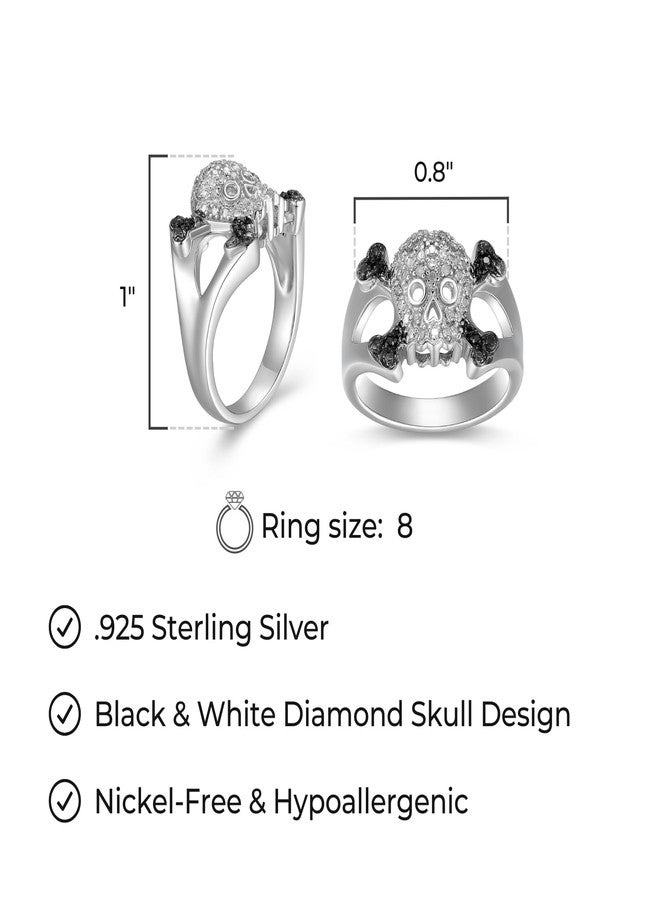 مورجان آند بايدج خاتم مورغان آند بيج من الفضة الإسترليني عيار 925 مطلي بالروديوم، مرصع بماسة سوداء وبيضاء بوزن إجمالي 1/10 قيراط، بتصميم جمجمة وعظمتين متقاطعتين، مناسب للرجال أو النساء (لون IJ، نقاء I2-I3) - خواتم من الفضة الإسترليني، مقاس 8 - Image 3