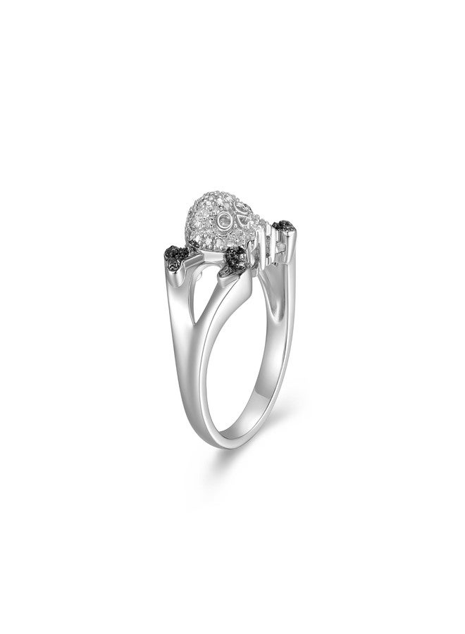 مورجان آند بايدج خاتم مورغان آند بيج من الفضة الإسترليني عيار 925 مطلي بالروديوم، مرصع بماسة سوداء وبيضاء بوزن إجمالي 1/10 قيراط، بتصميم جمجمة وعظمتين متقاطعتين، مناسب للرجال أو النساء (لون IJ، نقاء I2-I3) - خواتم من الفضة الإسترليني، مقاس 8 - Image 5