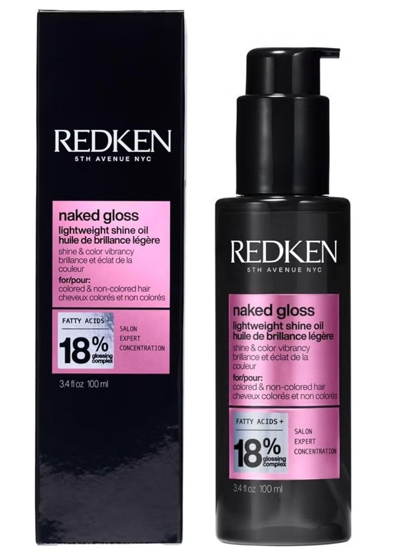 REDKEN Naked Gloss Shine Oil - Adds Shine, Protects from Heat Damage and Controls Frizz, Infused with Omega-9, Lightweight Formula, For Color-Treated - Image 1