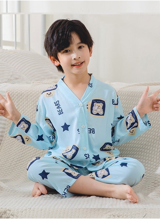 Al Aoyama New Summer Children's Homewear Suit Children's Short-Sleeved Trousers Air-Conditioning Clothing Thin SectionBoys  - Image 1