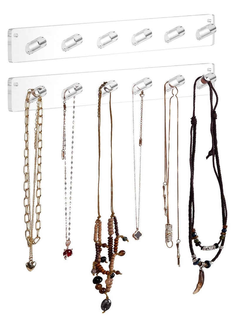 Y&D, Acrylic Necklace Organizer Wall Mounted with 6 Hooks, for Hanging Necklace, Jewelry, Bangles, Bracelets and Rings - Image 1