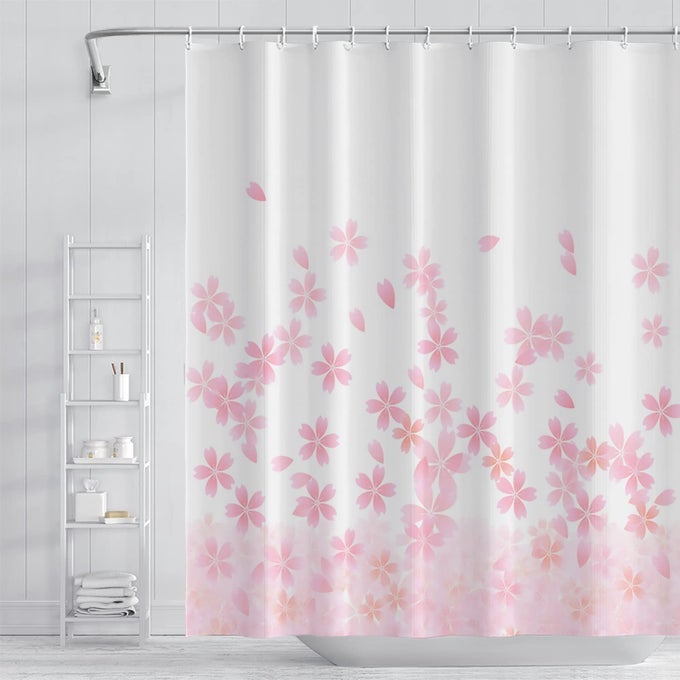 PINK FLORAL BATHROOM SHOWER CURTAIN CHERRY BLOSSOM DREAMY FLOWERS PETAL SHOWER CURTAIN WITH HOOKS POLYESTER WATERPROOF FABRIC GIRLY HOME DECORATIVE BATHTUB 72X72 INCH