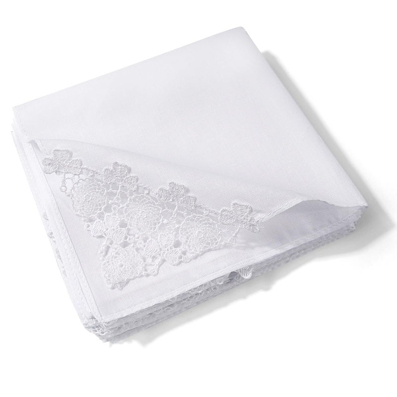 Selected Hanky Womens Cotton Handkerchiefs with Crohet Lace at Corner Ladies Hankies for Bridal Wedding 6 Pcs Set Textile Handkerchiefs
