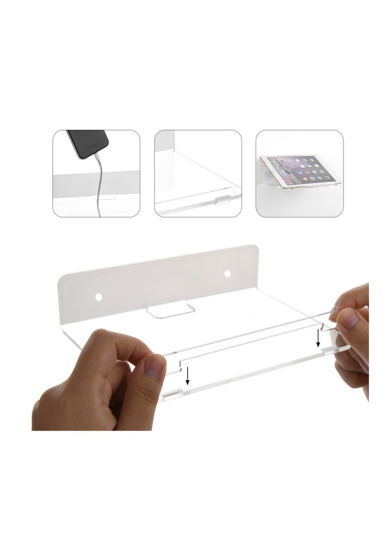 Anmi Set of 2 Acrylic Floating Wall Shelves Hanging Shelves, Adhesive Wall Display Shelf Stand for Plant Pot, Speaker, Security Camera, Figures in Office and Home, 8 x 6 Inch - Image 4