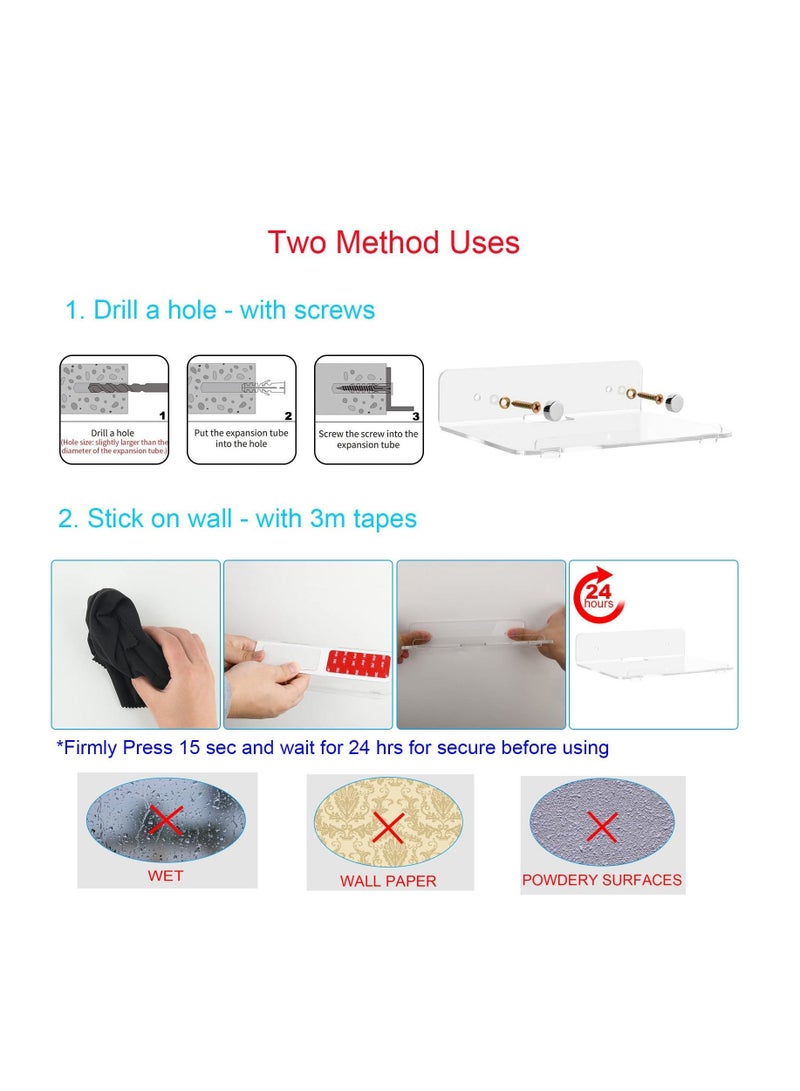 Anmi Set of 2 Acrylic Floating Wall Shelves Hanging Shelves, Adhesive Wall Display Shelf Stand for Plant Pot, Speaker, Security Camera, Figures in Office and Home, 8 x 6 Inch - Image 5