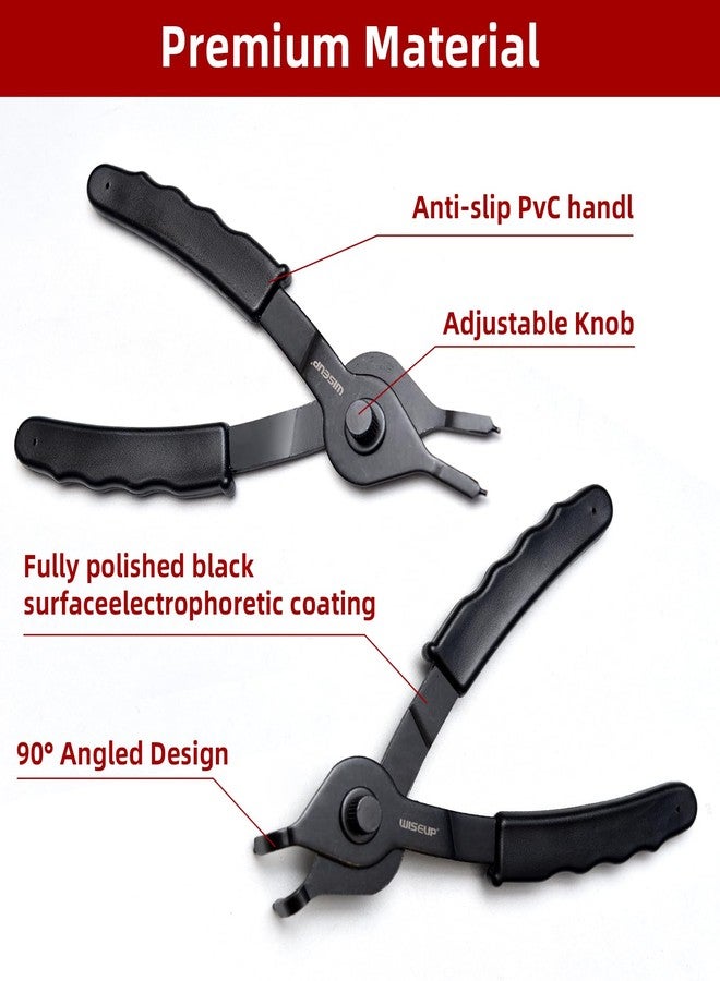 WISEUP 10-Piece Snap Ring Pliers Set, Heavy Duty Internal/External Circlip Pliers Kit with Straight Bent Pliers Hook an Pick, Straight/Bent Jaw Tips for C-Clip Ring Remover with Storage Case - Image 3