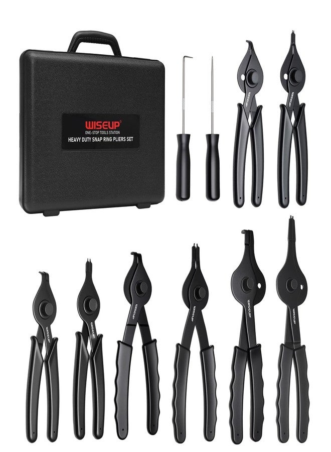 WISEUP 10-Piece Snap Ring Pliers Set, Heavy Duty Internal/External Circlip Pliers Kit with Straight Bent Pliers Hook an Pick, Straight/Bent Jaw Tips for C-Clip Ring Remover with Storage Case - Image 1