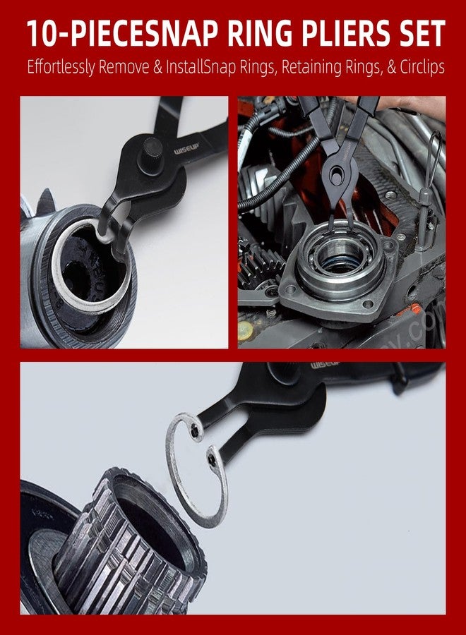 WISEUP 10-Piece Snap Ring Pliers Set, Heavy Duty Internal/External Circlip Pliers Kit with Straight Bent Pliers Hook an Pick, Straight/Bent Jaw Tips for C-Clip Ring Remover with Storage Case - Image 5