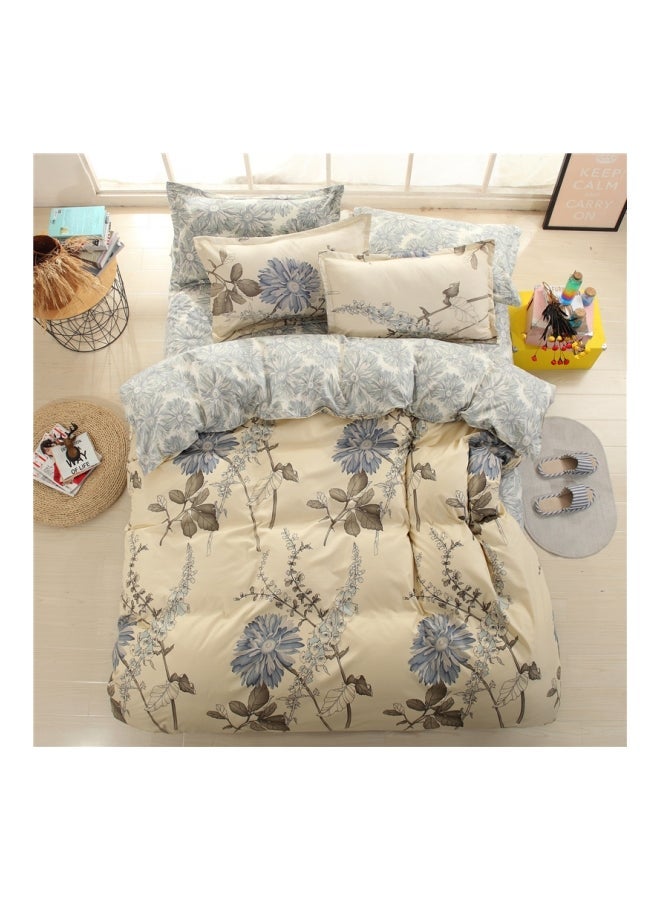 3-Piece Printed Duvet Cover Set Polyester Beige/Grey - Image 1