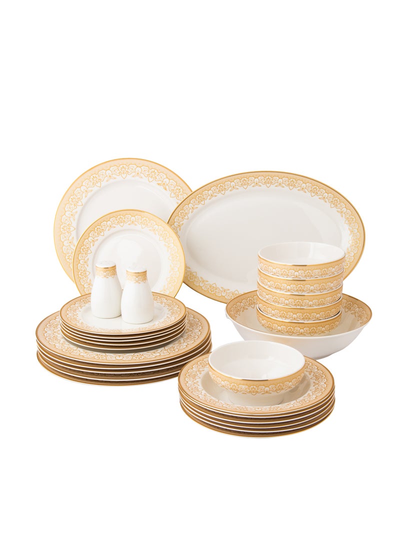 Dania 28-piece porcelain dining set with golden font, suitable for 6 people  - Image 1