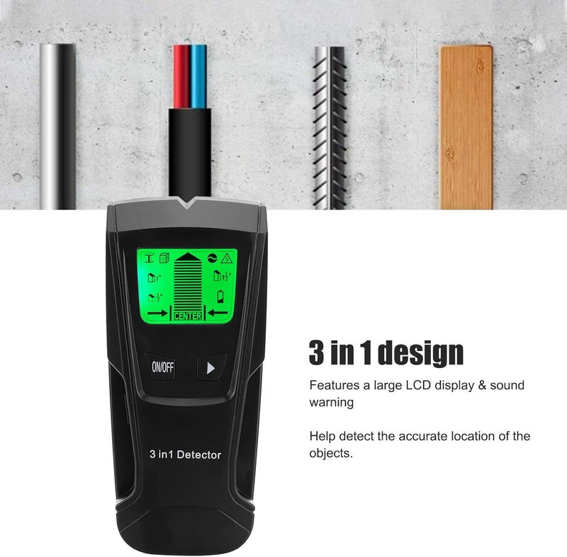 klarako Stud Detector, LCD Display Compact 3 in 1 Portable Wall Scanner, Ergonomic for Home Office(black) - Image 3