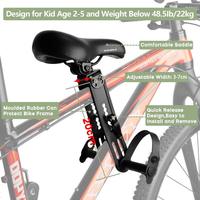 saurka Kid Bike Seat Front Mounted and Handlebar for Mountain Bike Parent-Child Cycling, Child Bicycle Seat&Child Handlebar Compatible with All Adult MTB Bike Cycling(Handlebar+Seat) - Image 3