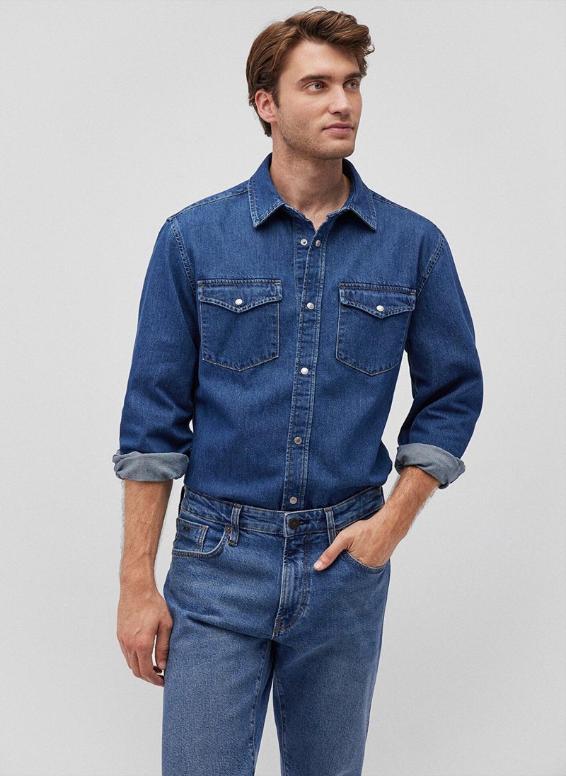 MAVI Ted Dark Brushed Denim Jean Shirt - Image 2
