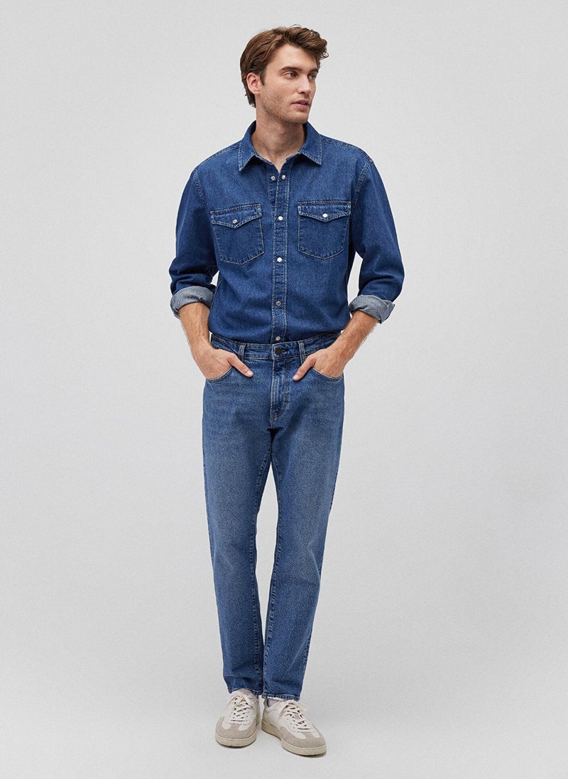 MAVI Ted Dark Brushed Denim Jean Shirt - Image 1