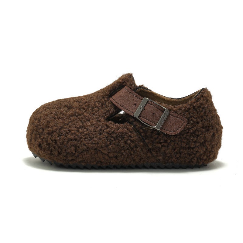 Autumn Winter Kids Plush Cork Shoes Warm Casual Coffee 