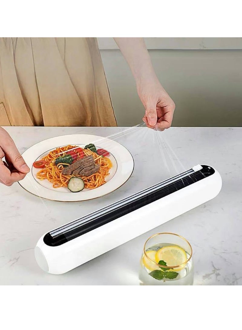 Plastic Wrap Dispenser with Slide Cutter Food Cling Wrap with Magnetic Base Wrap Film Cutter Refillable Cling Film Dispenser for Desktop，Refrigerator - Image 1