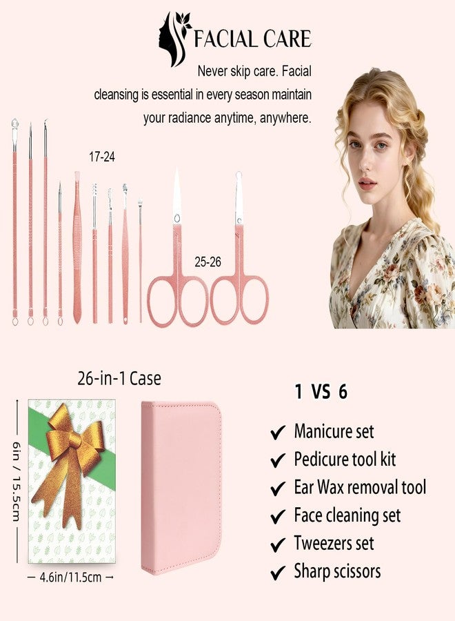 LUCK AROUND Nail Clippers Set, 26 Piece Manicure Set & Pedicure Kit, Stainless Steel Fingernail & Toenail Clipper Cutters, Professional Nail Care Tools with Luxurious Travel Case for Men and Women, Metallic Pink - Image 3