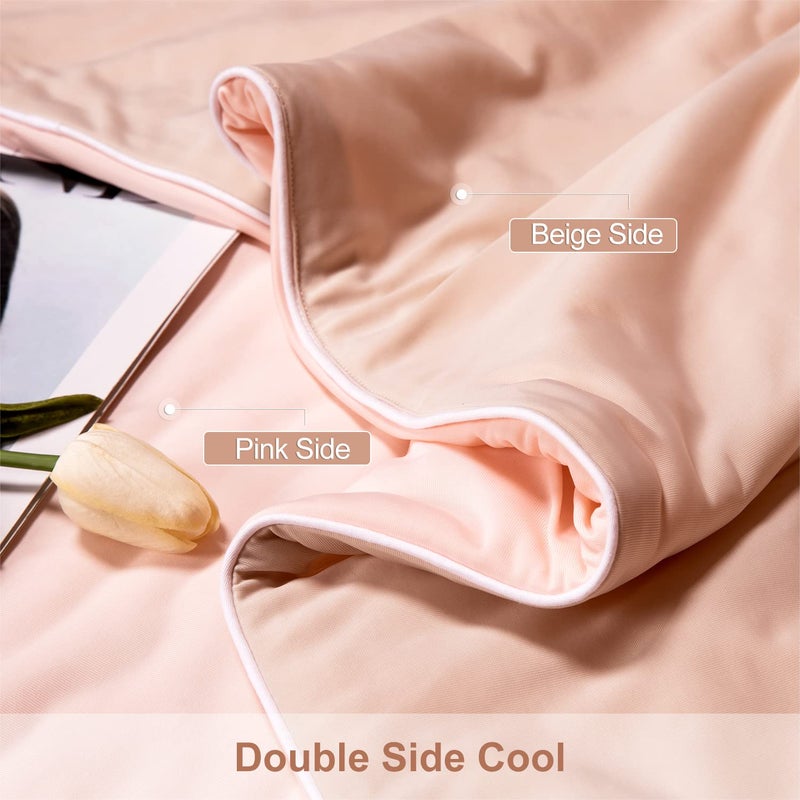 LLanCL Cooling Blankets for Hot Sleepers - Cool Like Ice Cream Lightweight Blanket for Summer with Double Side Cold, Cooling Comforter, Quilt, Fabric for Bed (Throw Size 47" x 59" Pink & Beige) - Image 4