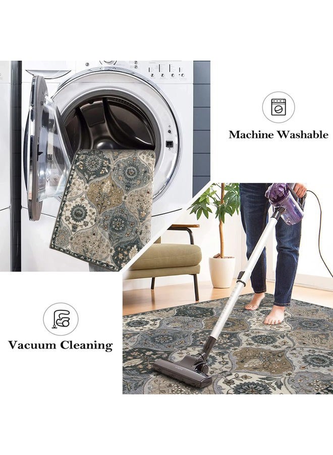 لا هوم Moroccan Washable Runner Rug Non Slip, 2x10 Runner Rugs for Hallway 2x10 Vintage Ultra-Thin Throw Long Carpet for Kitchen Entryway Bedroom Laundry Room, Grey - Image 2