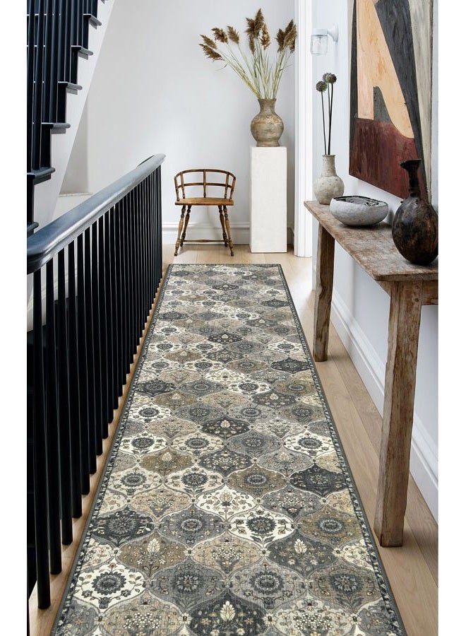 لا هوم Moroccan Washable Runner Rug Non Slip, 2x10 Runner Rugs for Hallway 2x10 Vintage Ultra-Thin Throw Long Carpet for Kitchen Entryway Bedroom Laundry Room, Grey - Image 5