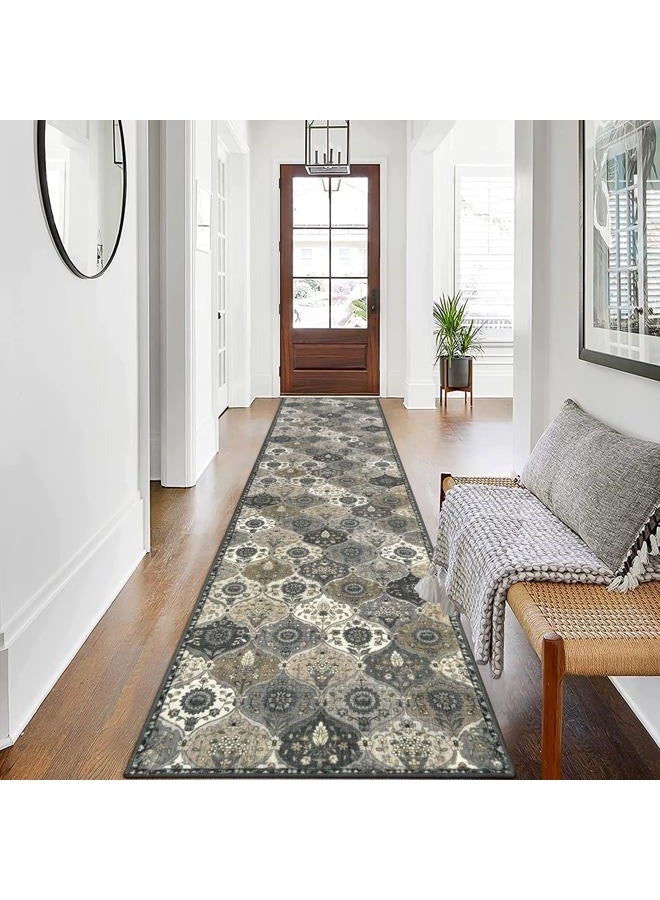 لا هوم Moroccan Washable Runner Rug Non Slip, 2x10 Runner Rugs for Hallway 2x10 Vintage Ultra-Thin Throw Long Carpet for Kitchen Entryway Bedroom Laundry Room, Grey - Image 1