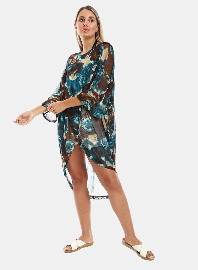 kady Jamila women self pattern round collar cover up one ,teal-one size - Image 2