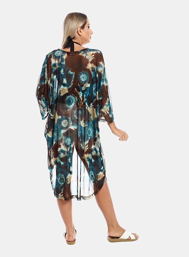 kady Jamila women self pattern round collar cover up one ,teal-one size - Image 3