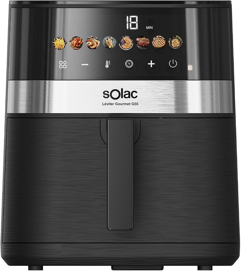 سولاك 1 سولاك – مقلاة هوائية ساخنة Léviter Gourmet G55 سعة 5.5 لتر 8 برامج شاشة رقمية درجة حرارة قابلة للتعديل من 80 إلى 200 درجة مئوية مؤقت لمدة 60 دقيقة مادة داخلية معدنية طلاء غير لاصق - Image 1