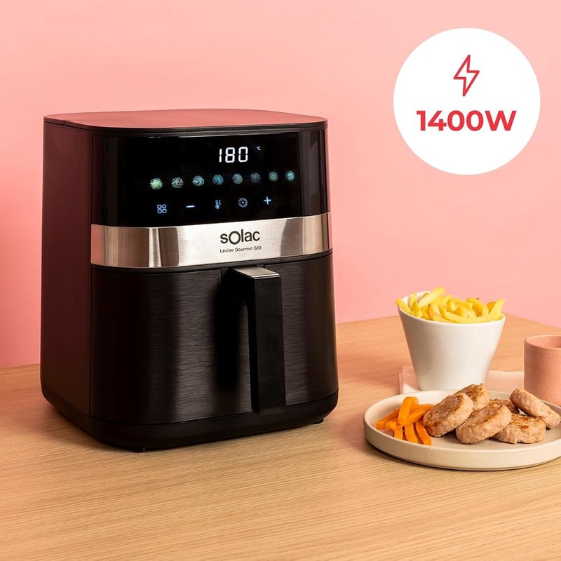 سولاك 1 سولاك – مقلاة هوائية ساخنة Léviter Gourmet G55 سعة 5.5 لتر 8 برامج شاشة رقمية درجة حرارة قابلة للتعديل من 80 إلى 200 درجة مئوية مؤقت لمدة 60 دقيقة مادة داخلية معدنية طلاء غير لاصق - Image 2