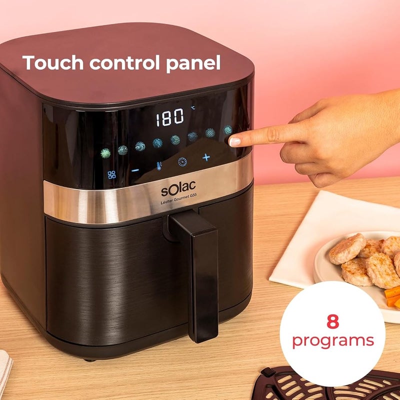 سولاك 1 سولاك – مقلاة هوائية ساخنة Léviter Gourmet G55 سعة 5.5 لتر 8 برامج شاشة رقمية درجة حرارة قابلة للتعديل من 80 إلى 200 درجة مئوية مؤقت لمدة 60 دقيقة مادة داخلية معدنية طلاء غير لاصق - Image 3