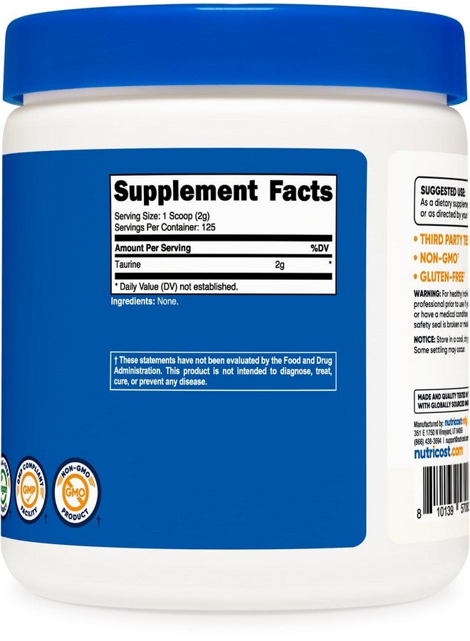 Nutricost Taurine Powder 250 Grams - 125 Servings, 2000mg Per Serving - Image 5