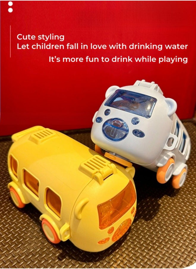 Multifunctional Bus Car Toy Children Water Bottle Portable Water Cup with Straw ,Strap ,Blue