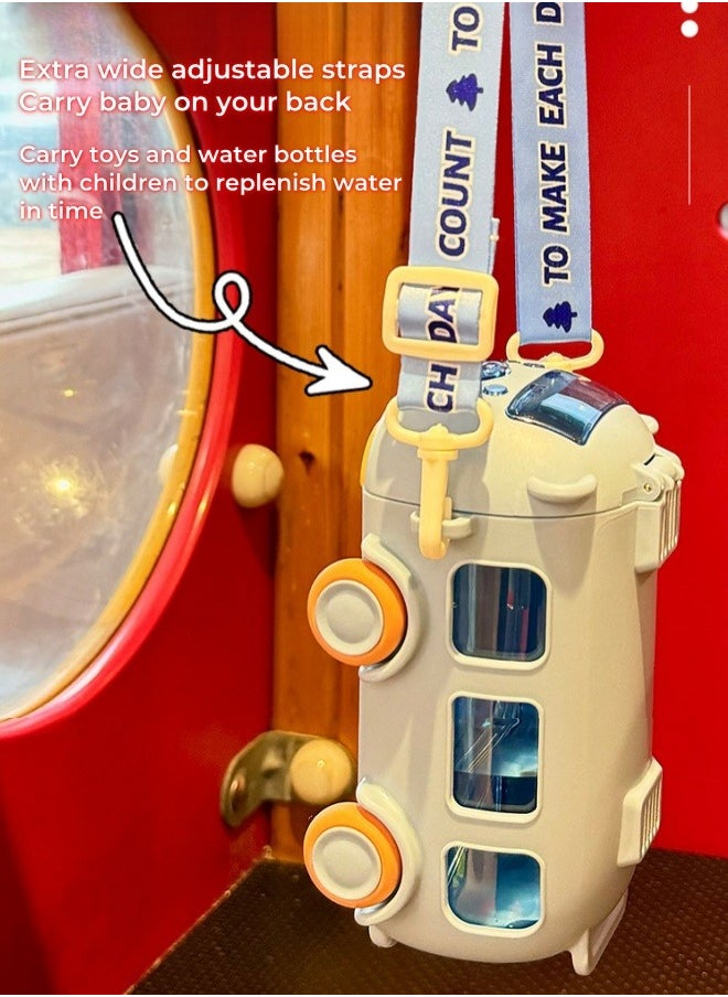 Multifunctional Bus Car Toy Children Water Bottle Portable Water Cup with Straw ,Strap ,Blue