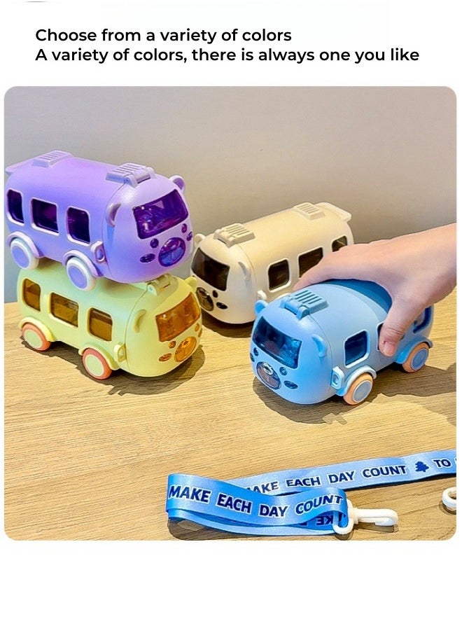 Multifunctional Bus Car Toy Children Water Bottle Portable Water Cup with Straw ,Strap ,Blue