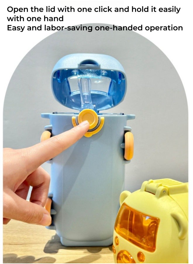 Multifunctional Bus Car Toy Children Water Bottle Portable Water Cup with Straw ,Strap ,Blue