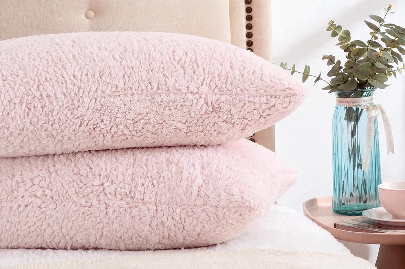 Reafort Sherpa Pillowcases Set of 2, Plush Fleece Standard Pillow Covers 20" x 26" with Zipper Closure, Fluffy Ultra Soft Cozy Pillowcases (Pink, 20”x26” Standard Sham) - Image 5