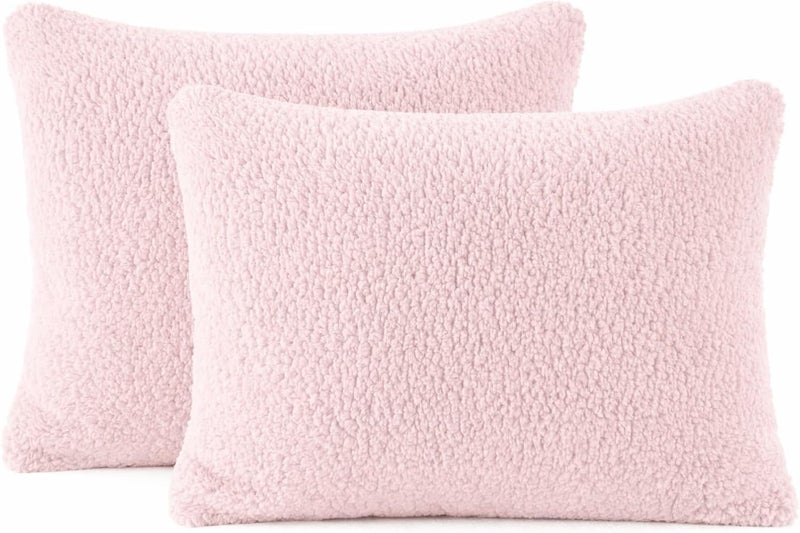Reafort Sherpa Pillowcases Set of 2, Plush Fleece Standard Pillow Covers 20" x 26" with Zipper Closure, Fluffy Ultra Soft Cozy Pillowcases (Pink, 20”x26” Standard Sham) - Image 1