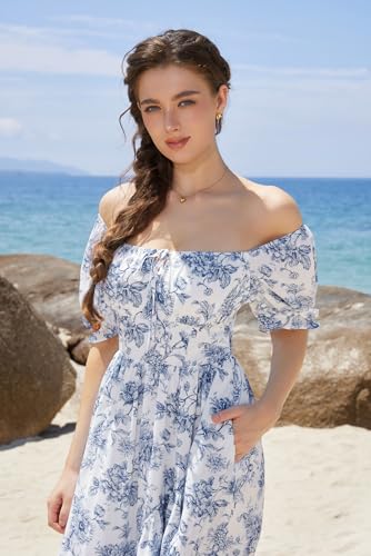 Scarlet Darkness Wedding Guest Dress Cottagecore Floral Easter Dresses for Women 2026 Corset Dress Blue L - Image 2