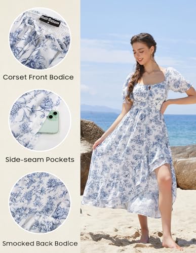 Scarlet Darkness Wedding Guest Dress Cottagecore Floral Easter Dresses for Women 2026 Corset Dress Blue L - Image 5