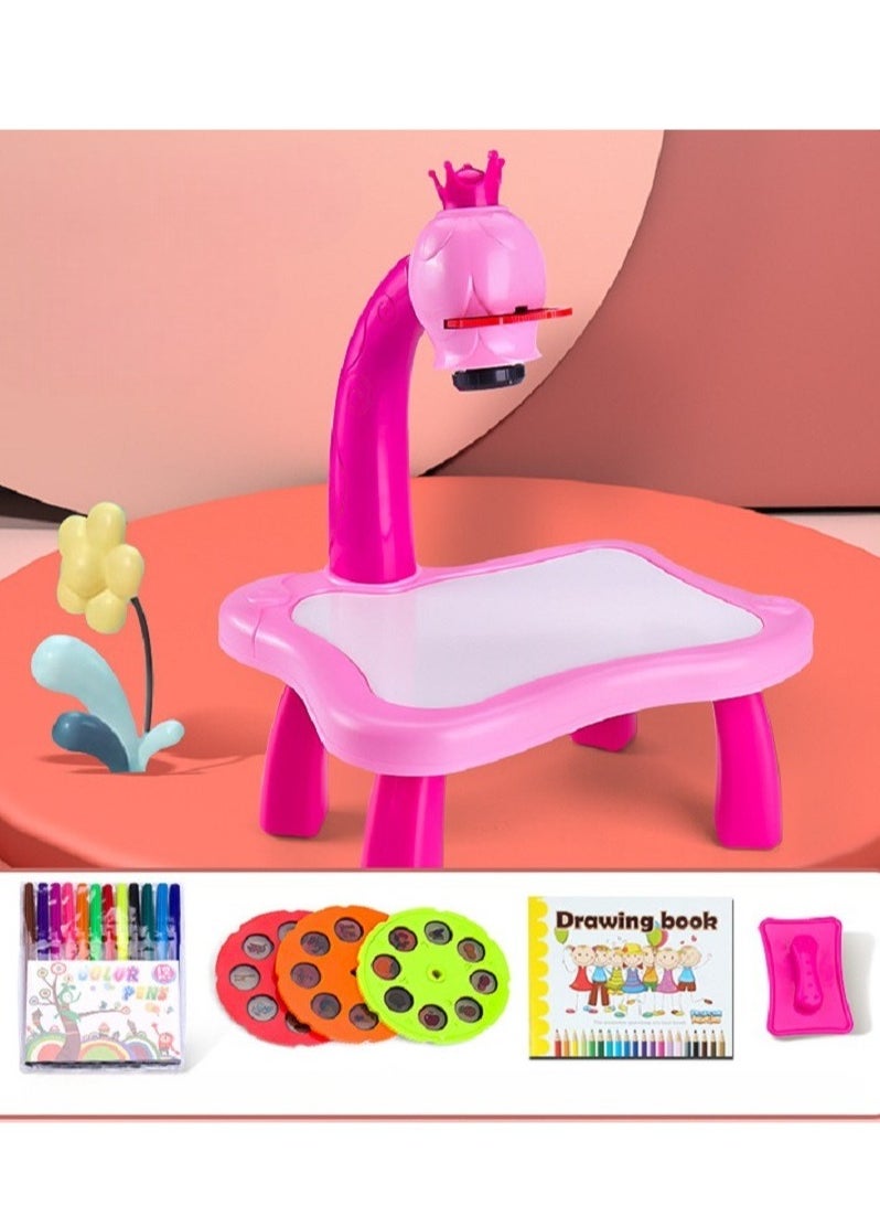 null - kids educational learning projector erasable drawing board painting table lamp kit indoor activity 24 patterns drawing 12 color pens Painting Toy projector Learning Drawing Desk , color Pink - Image 1